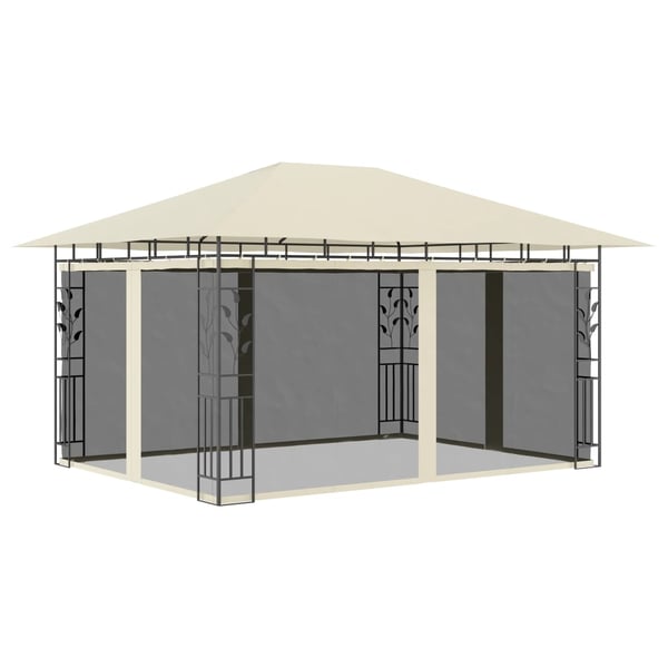vidaXL Paviljong med myggnett og LED-lysslynge 4x3x2,73 m kremhvit