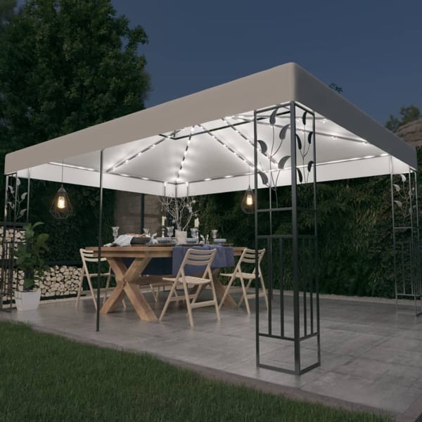 vidaXL Paviljong med dobbelt tak og LED-lysslynge 3x4 m hvit