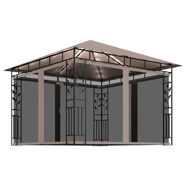 vidaXL Paviljong med myggnett og LED-lysslynge 3x3x2,73 m gråbrun