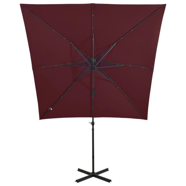 vidaXL Hengende hageparasoll med stang og LED-lys vinrød 250 cm