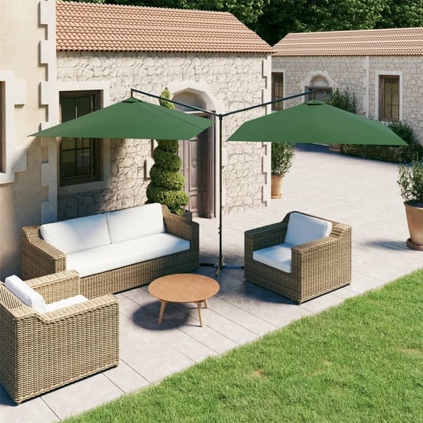 vidaXL dobbelt parasol 600x300 cm stålstang grøn