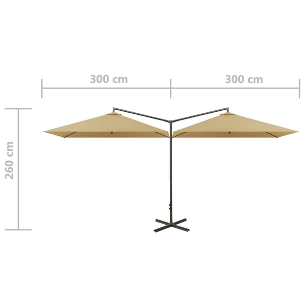 vidaXL dobbelt parasol 600x300 cm stålstang gråbrun