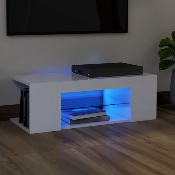 vidaXL TV-taso LED-valoilla korkeakiilto valkoinen 90x39x30 cm