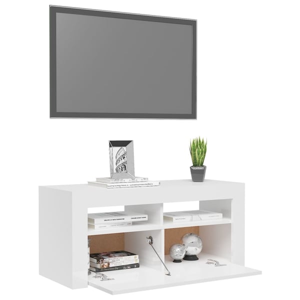 vidaXL tv-skab med LED-lys 90x35x40 cm hvid højglans