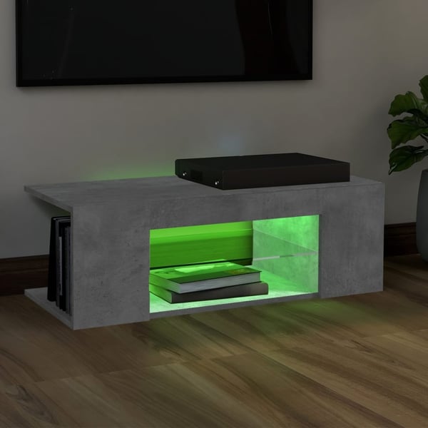 vidaXL TV-benk med LED-lys betonggrå 90x39x30 cm