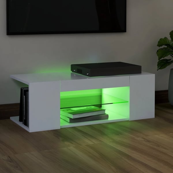 vidaXL TV-benk med LED-lys hvit 90x39x30 cm