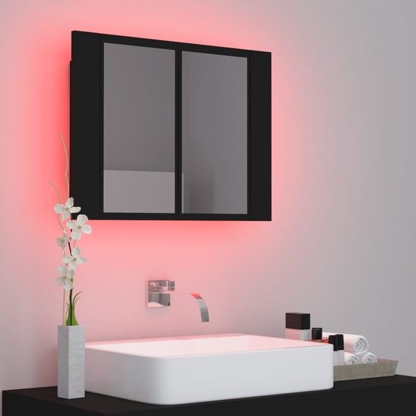 vidaXL badeværelsesskab m. spejl og LED-lys 60x12x45 cm akryl sort
