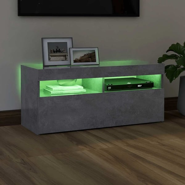 vidaXL TV-benk med LED-lys betonggrå 90x35x40 cm