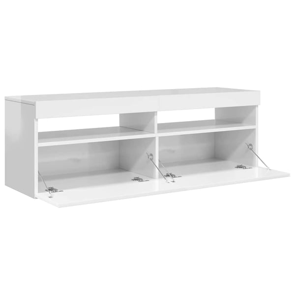 vidaXL TV-benk med LED-lys høyglans hvit 120x35x40 cm