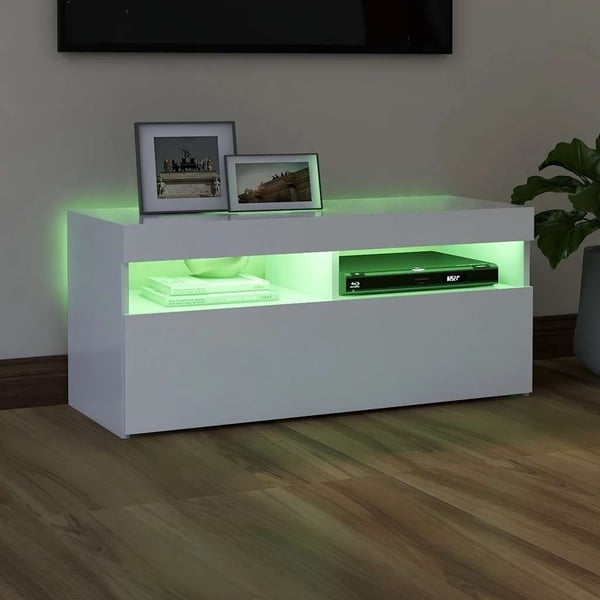 vidaXL TV-benk med LED-lys hvit 90x35x40 cm