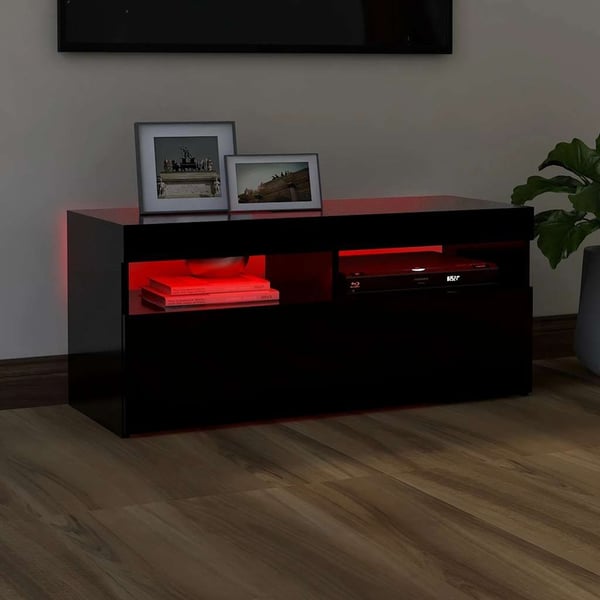 vidaXL tv-bord med LED-lys 90x35x40 cm sort