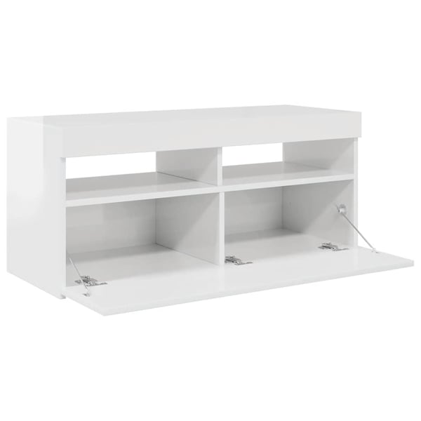 vidaXL tv-skab med LED-lys 90x35x40 cm hvid højglans