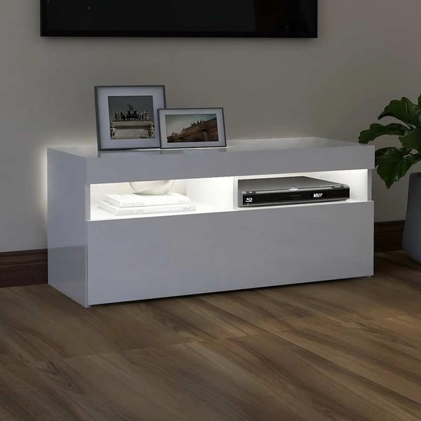 vidaXL tv-skab med LED-lys 90x35x40 cm hvid højglans
