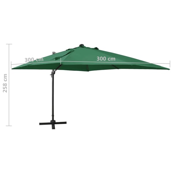 vidaXL hængeparasol med stang og LED-lys 300 cm grøn