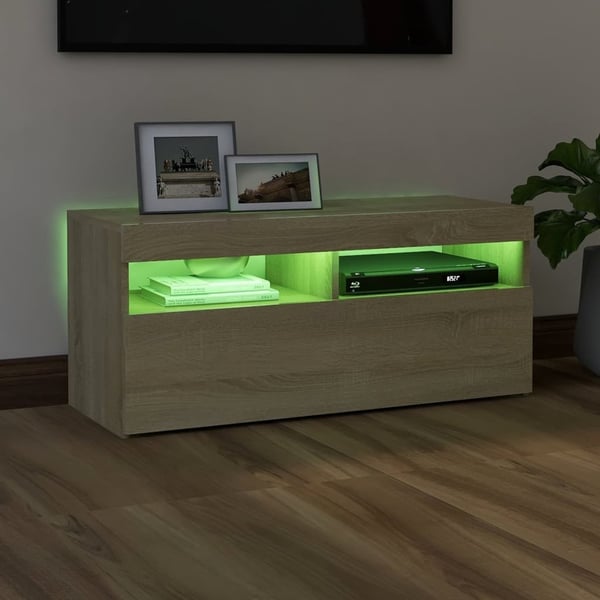 vidaXL TV-benk med LED-lys sonoma eik 90x35x40 cm
