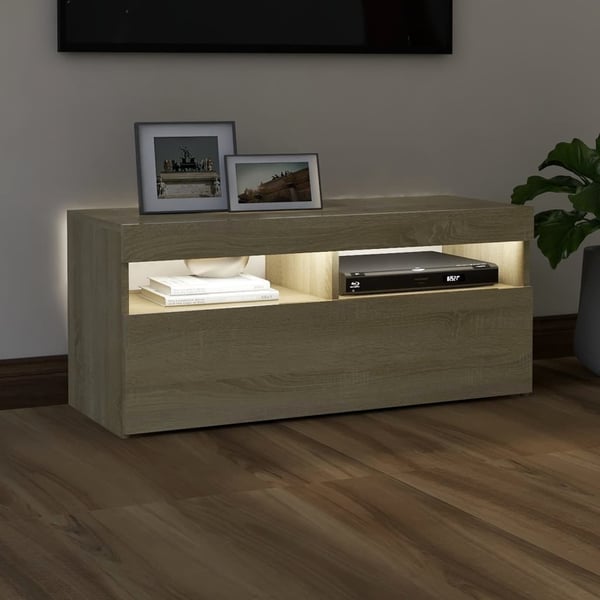 vidaXL TV-benk med LED-lys sonoma eik 90x35x40 cm
