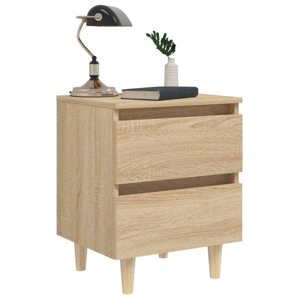 vidaXL sengeskab med ben i massivt fyrretræ 40x35x50 cm sonoma-eg