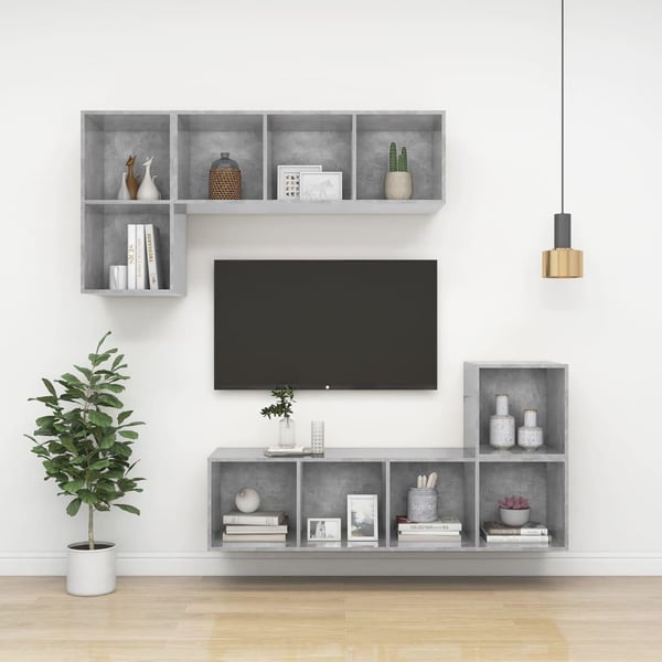 vidaXL Vegghengt TV-benk betonggrå 37x37x72 cm konstruert tre