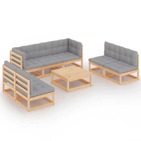 vidaXL Loungegrupp med dynor 8 delar massiv furu