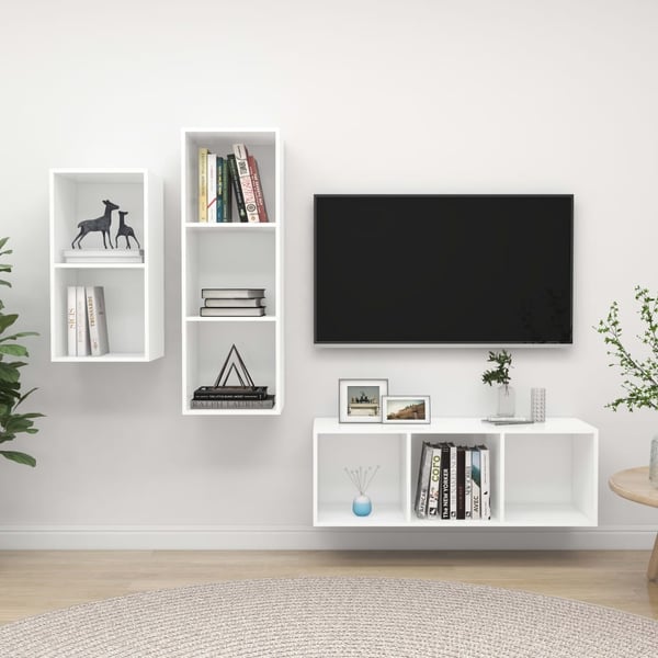 vidaXL TV-benksett 3 deler hvit sponplate