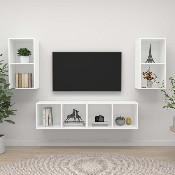 vidaXL Vegghengte TV-benker 4 stk hvit sponplate