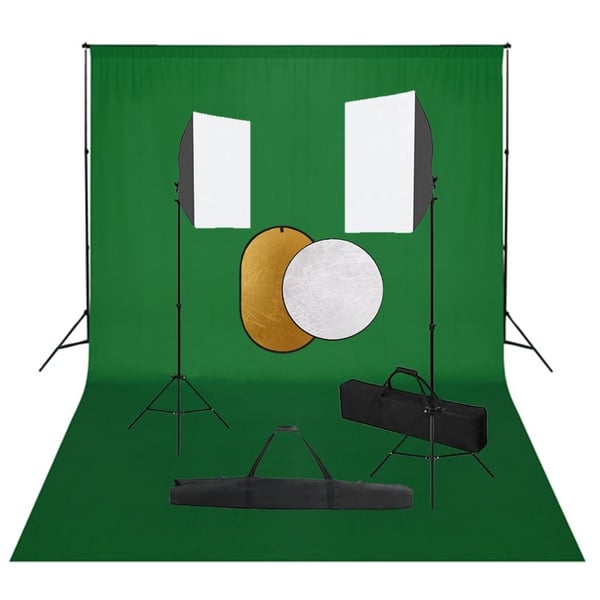 vidaXL Fotostudiosett med softbokslys, bakgrunn og reflektor