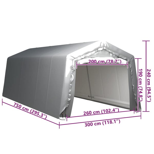 vidaXL Oppbevaringstelt 300x750 cm stål grå