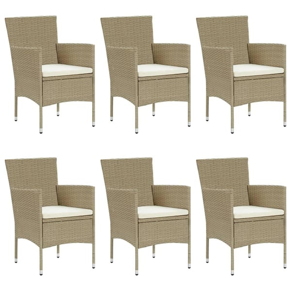 vidaXL spisebordssæt til haven 7 dele polyrattan beige