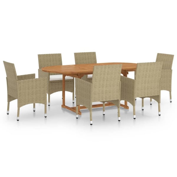 vidaXL spisebordssæt til haven 7 dele polyrattan beige