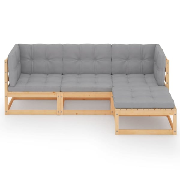 vidaXL Loungegrupp med dynor 4 delar massiv furu