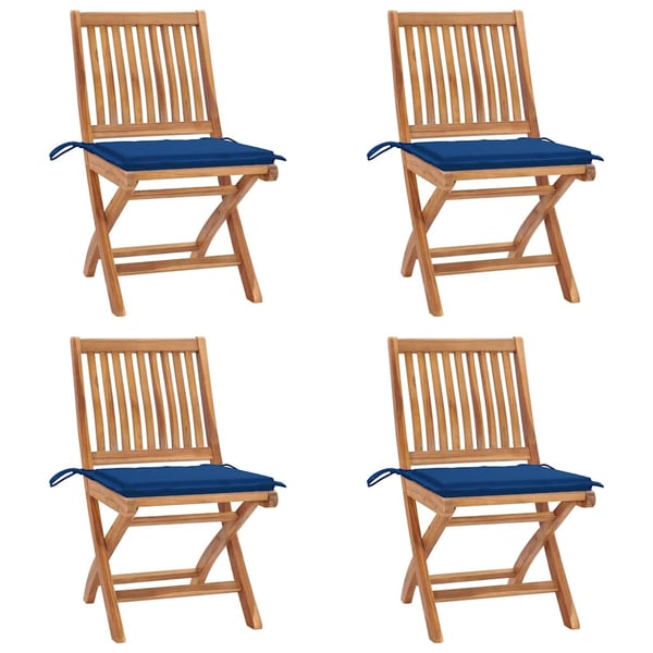 vidaXL foldbare havestole 4 stk. med hynder massivt teaktræ