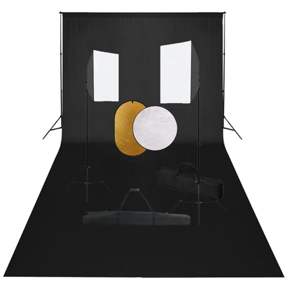 vidaXL Fotostudiosett med softbokslys, bakgrunn og reflektor