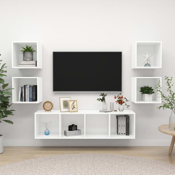 vidaXL TV-benksett 5 deler hvit sponplate