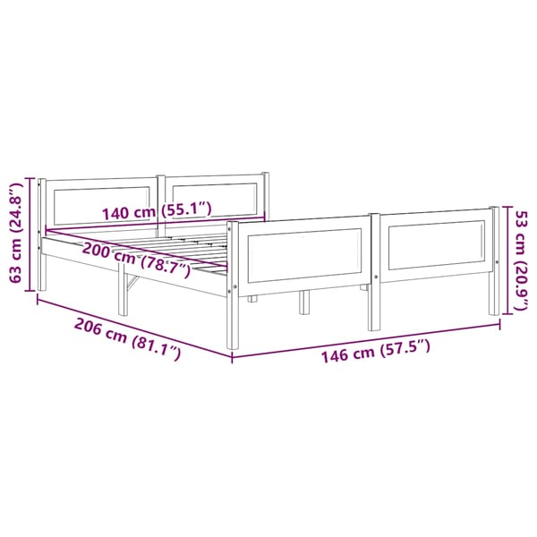 vidaXL Sengeramme heltre furu honningbrun 140x200 cm