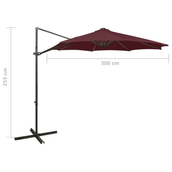 vidaXL hængeparasol med stang og LED-lys 300 cm bordeauxrød