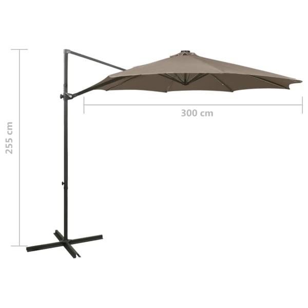 vidaXL Hengende hageparasoll med stang og LED-lys gråbrun 300 cm