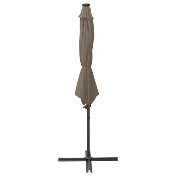 vidaXL Hengende hageparasoll med stang og LED-lys gråbrun 300 cm
