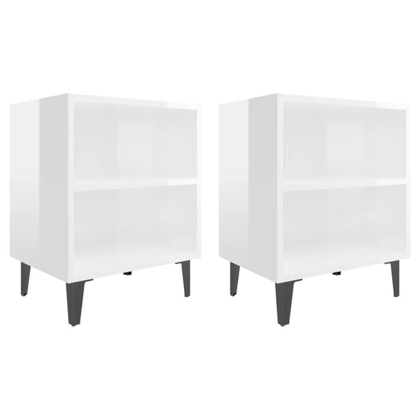 vidaXL sengeborde 2 stk. med metalben 40x30x50 cm hvid højglans