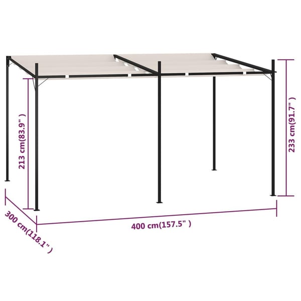 vidaXL havepavillon med udtrækkeligt tag 400x300x233 cm cremefarvet