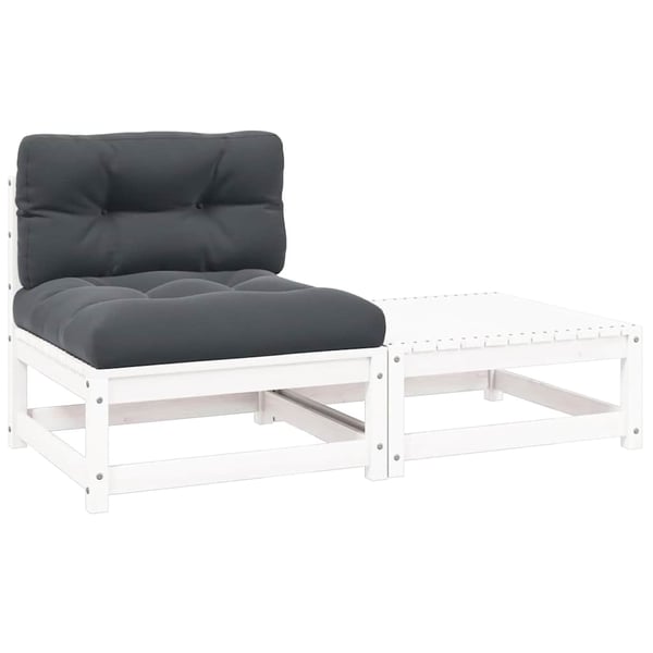 vidaXL Hagesofagruppe med puter 2 deler hvit heltre furu