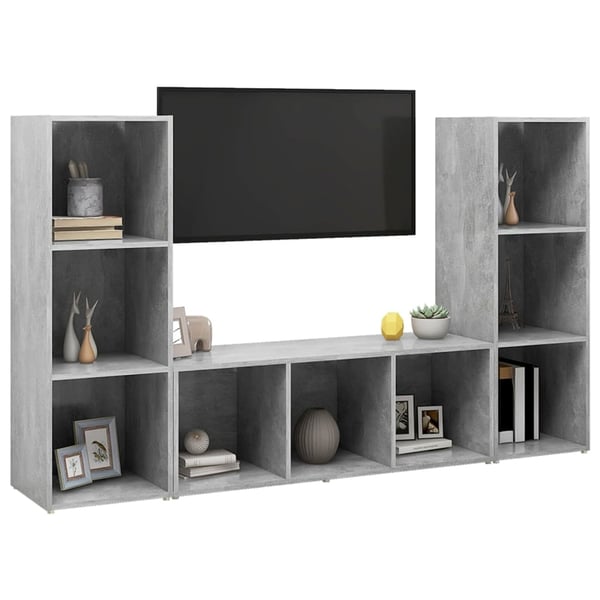 vidaXL TV-benker 3 stk betonggrå 107x35x37 cm sponplate