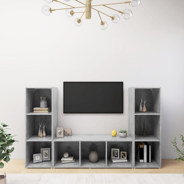 vidaXL TV-benker 3 stk betonggrå 107x35x37 cm sponplate
