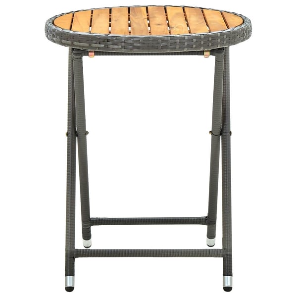 vidaXL Teepöytä harmaa 60 cm polyrottinki ja täysi akaasiapuu