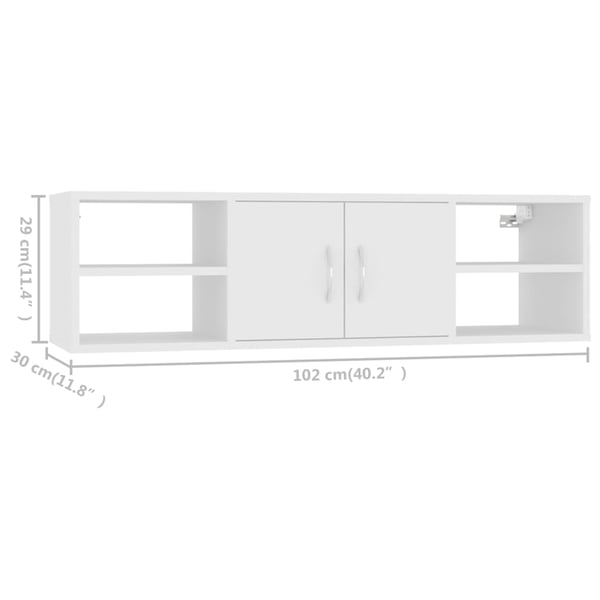 vidaXL Vegghylle hvit 102x30x29 cm konstruert tre