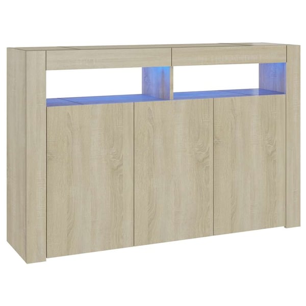 vidaXL Skjenk med LED-lys sonoma eik 115,5x30x75 cm