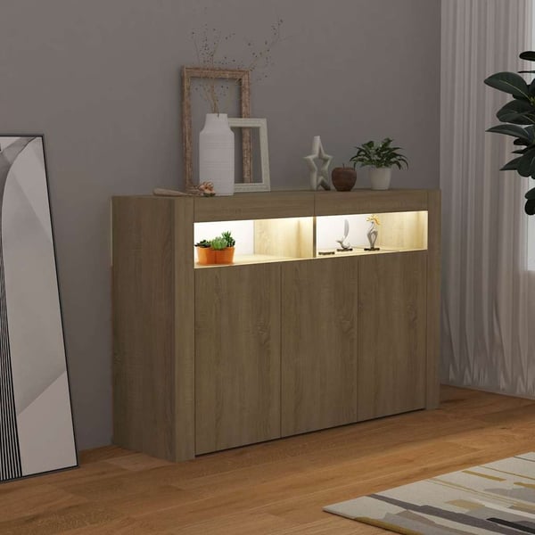 vidaXL Skjenk med LED-lys sonoma eik 115,5x30x75 cm