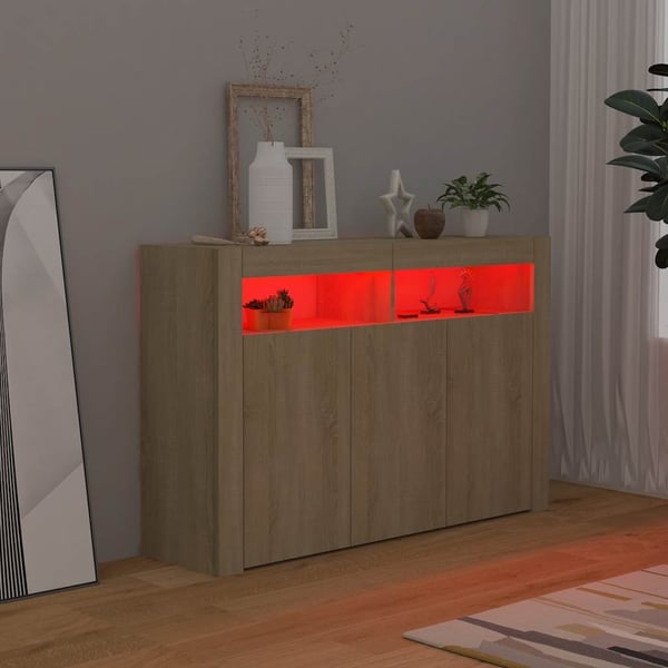 vidaXL Skjenk med LED-lys sonoma eik 115,5x30x75 cm