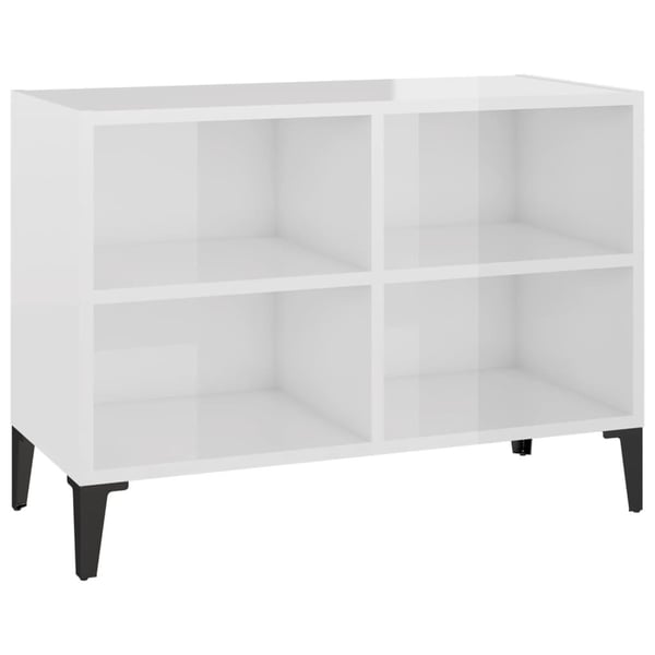vidaXL TV-taso metallijaloilla korkeakiilto valkoinen 69,5x30x50 cm