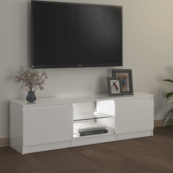 vidaXL tv-skab med LED-lys 120x30x35,5 cm hvid højglans