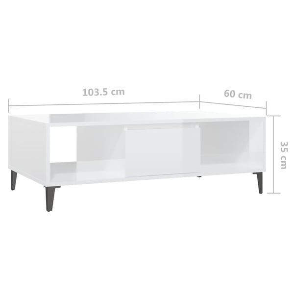 vidaXL sofabord 103,5x60x35 cm spånplade hvid højglans